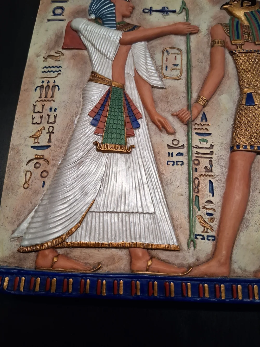 Egyptian Relief Wall Art – White, Gold, Blue